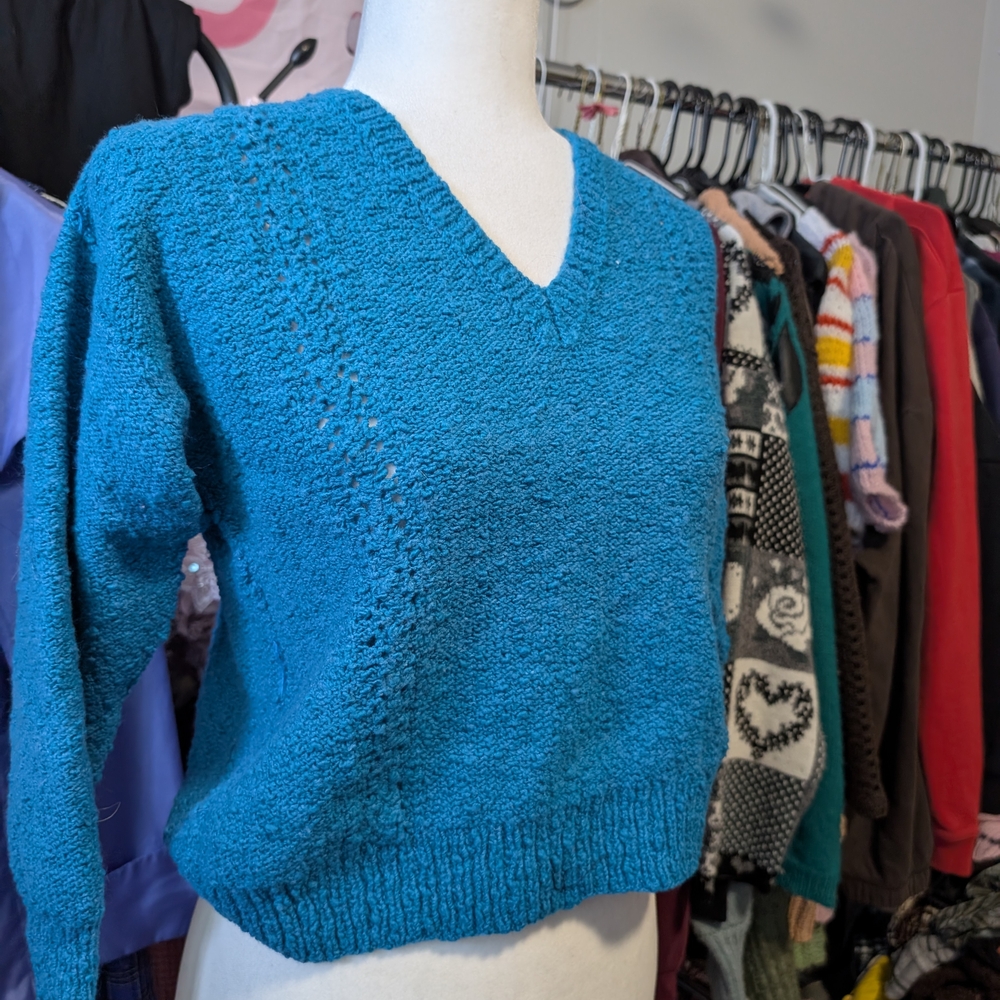 Blue V-Neck Women Sweater